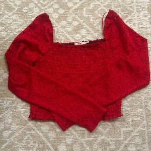 FRANCESCAS Red lace flower top